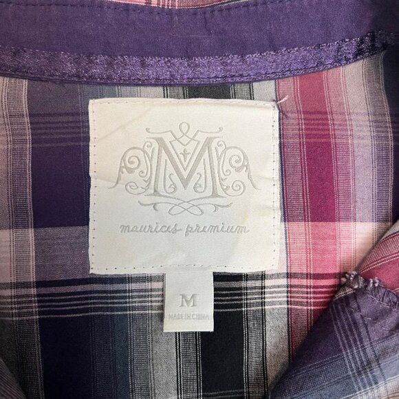 Maurices Premium Purple Plaid Shirt  with Fleur De Lis Embellishments - Picture 7 of 12